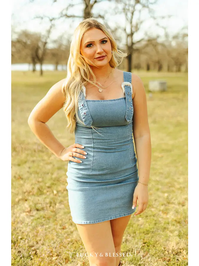 Buckle Strap Denim Dress