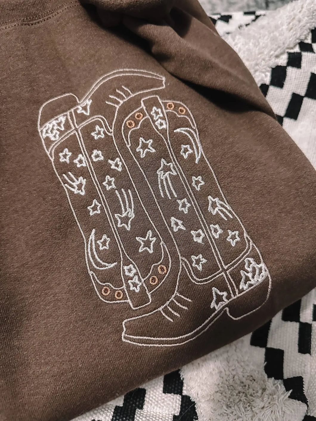 Embroidered Boots Crew Neck