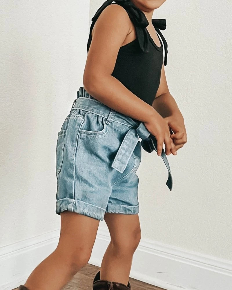 Denim tie fashion waist shorts